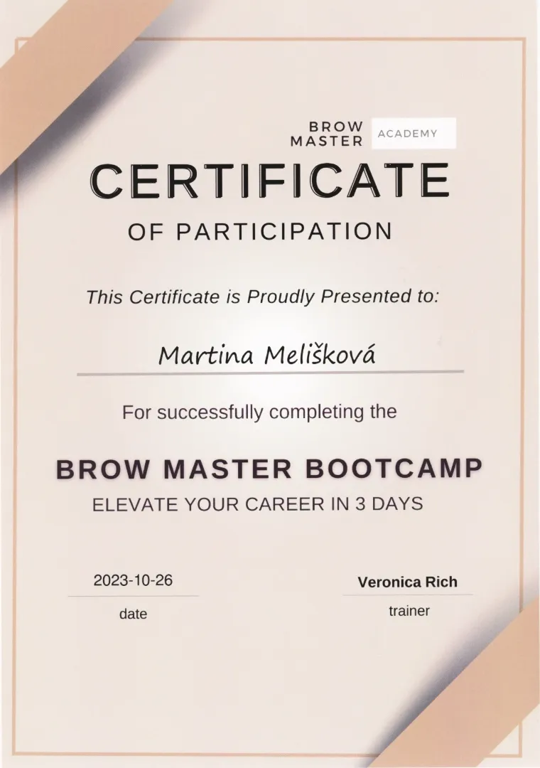 Certifikát – Brow master bootcamp