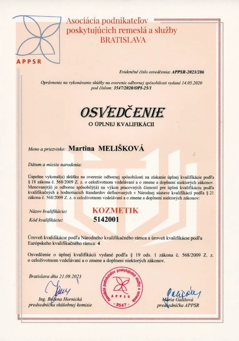 Certifikát – Kozmetik