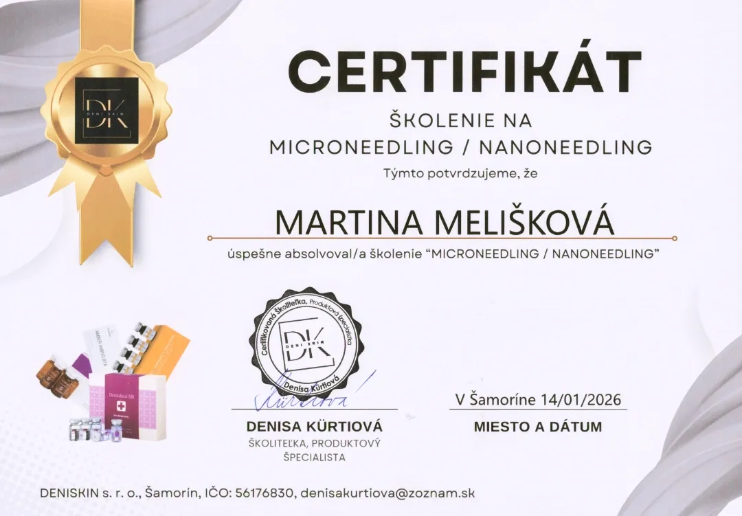 Certifikát – Microneedling / nanoneedling