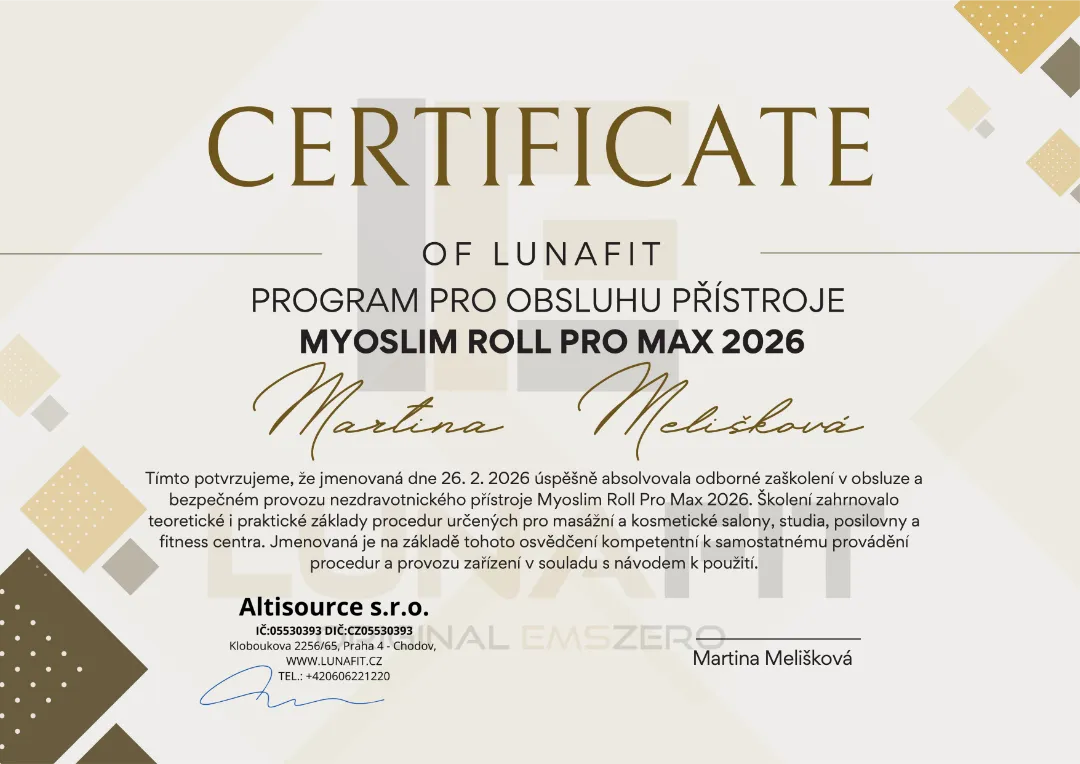 Certifikát – Program pro obsluhu přístroje Myoslim Roll Pro Max 2026